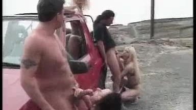 Nympho slut draining cocks on the road