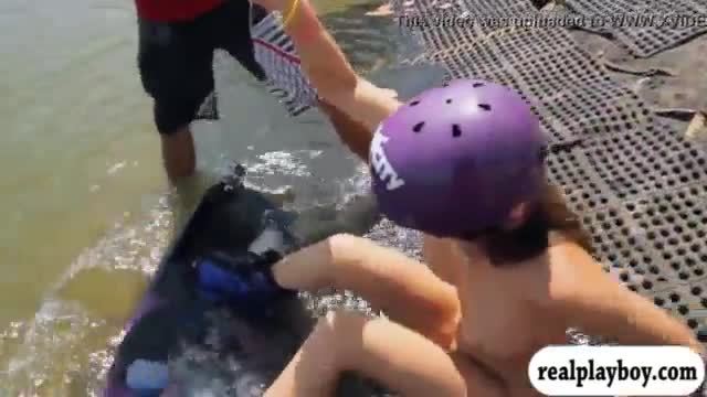 Curvy badass babes try out wake boarding