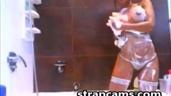 Amazing latina teasing in bathroom