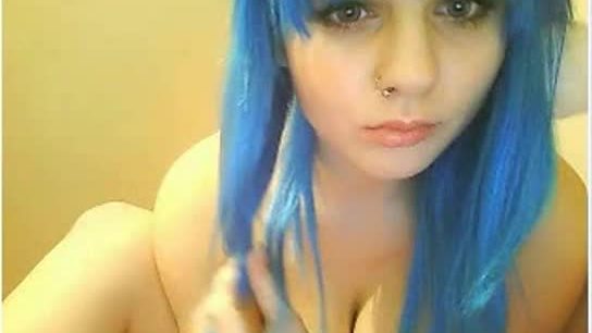 Blue hair amateur masturbation with giant vibrater