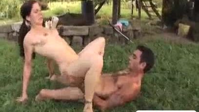 Handicapped man fucking brunette teen outdoor