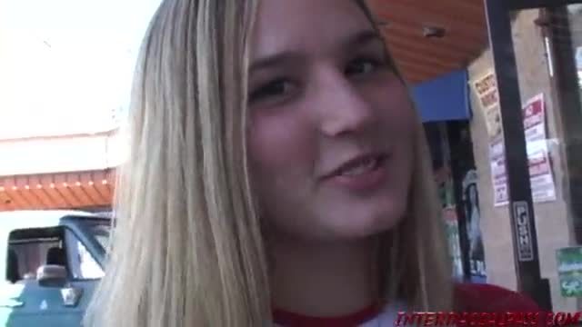 Innocent young blonde teen fucking a huge black dildo
