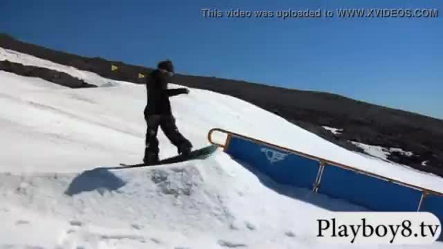 Badass babes snowboarding while naked