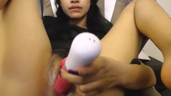 Brunette asian camgirl with hairy pussy and vibrator