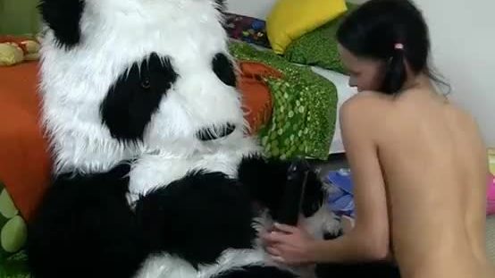 Passionate sex with a toy panda