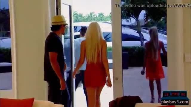 Russian twins with blonde hair fuck with two random guys