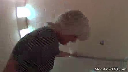 Milf fucks in public bathroom stall